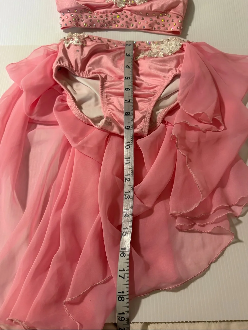 Custom solo dance costume nude illusion lyrical pink 2 piece LC child